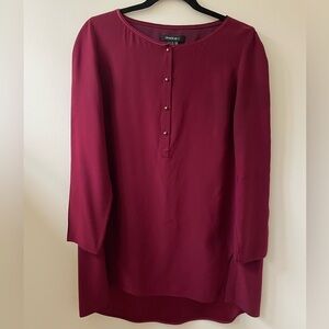 Lafayette Maroon Silk Long Sleeve Tunic Longline Blouse | M